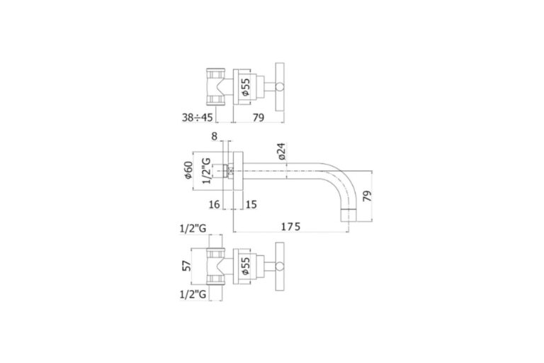 Paffoni Quattro 3-gats inbouwwandkraan sprong 175 mm chroom