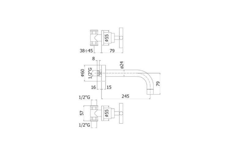 Paffoni Quattro 3-gats inbouwwandkraan sprong 245 mm chroom