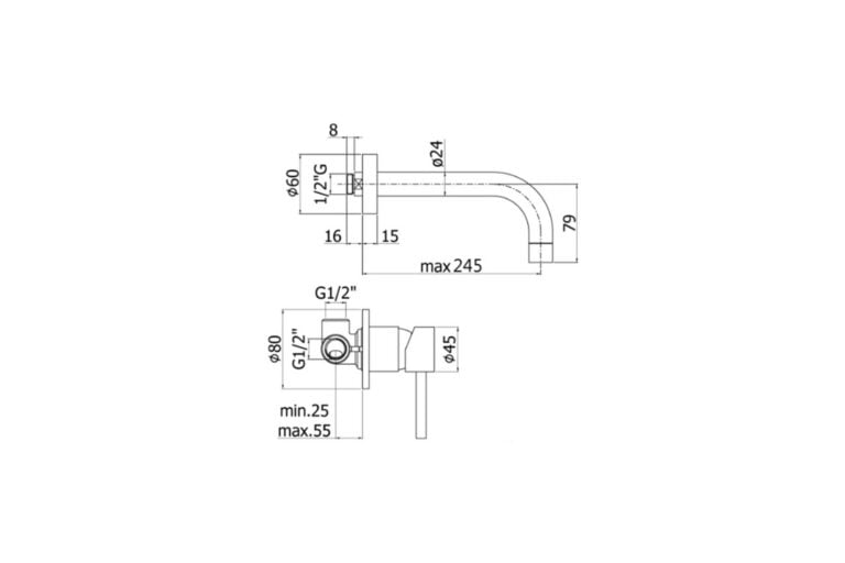 Paffoni Stick 2-gats inbouwmengkraan sprong 245 mm chroom