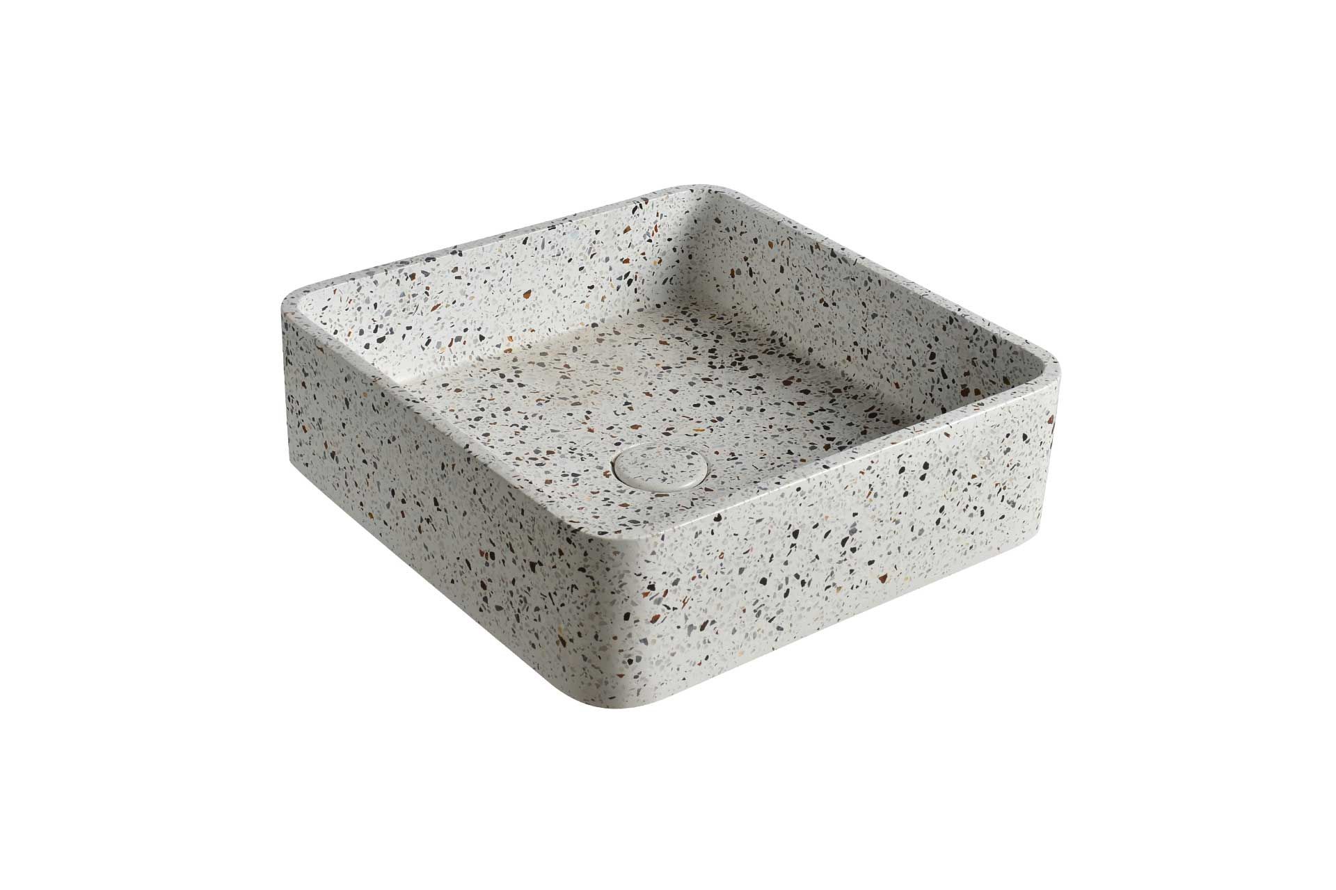 Openlijk religie Darts Terrazzo Waskom Wit Vierkant 39x12 cm | TRZ-502lt - Badkamer Exclusief