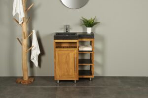 Badkamermeubel hout Kerinci 75 cm hardsteen deur links