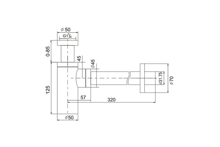 Design sifon BE-I200N geborsteld RVS 1¼