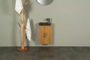 Hangend fonteinmeubel hout 38 cm hardsteen Manuk