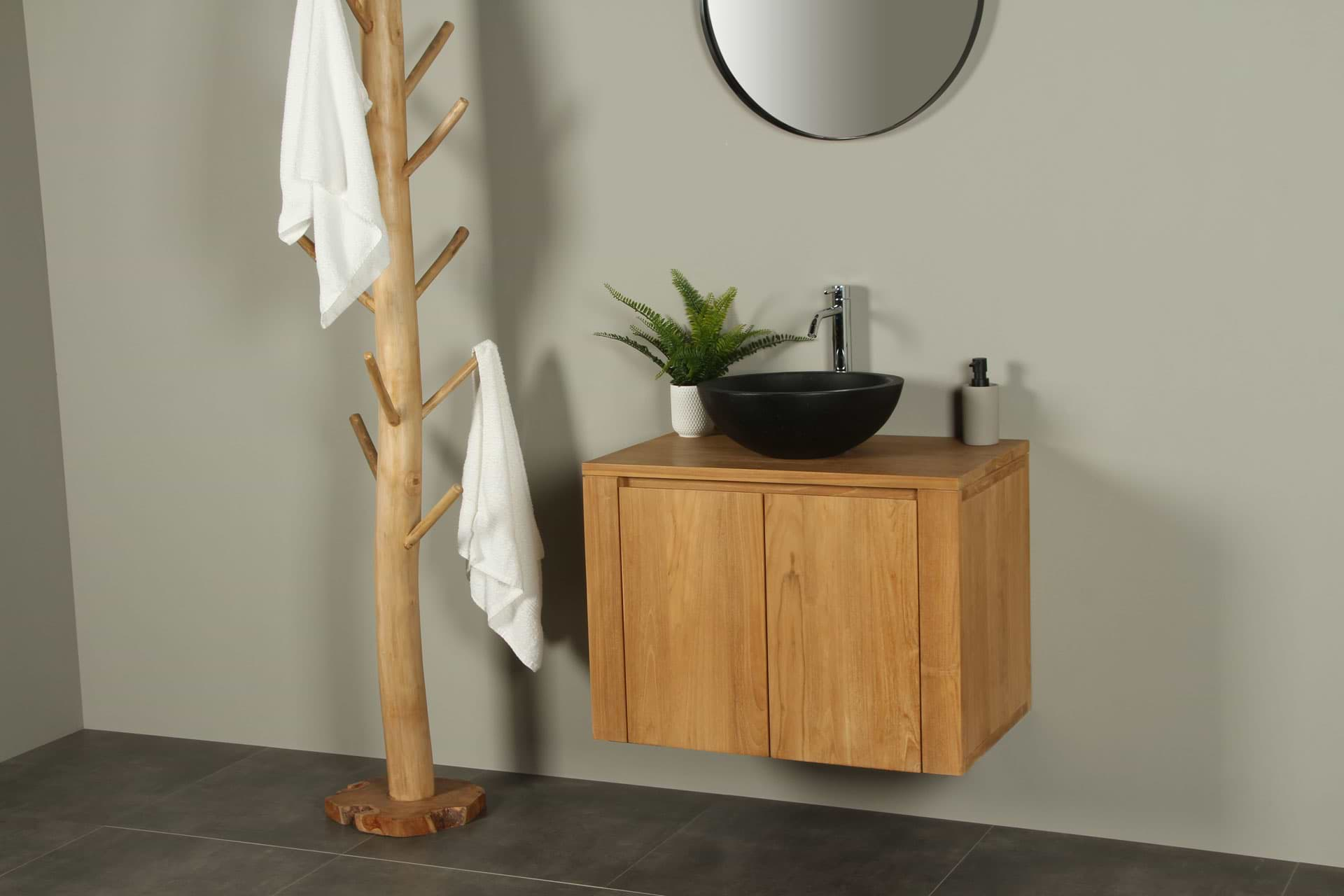 Verheugen Scherm Scheermes Hangend wastafelmeubel teak 75 cm Sukaria deuren - Badkamer Exclusief