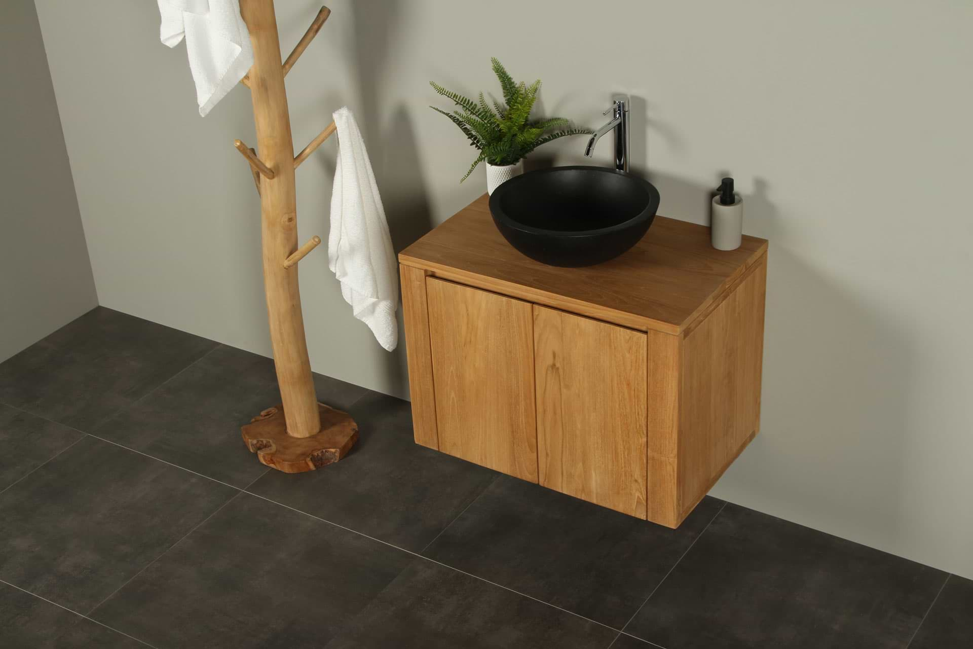 Verheugen Scherm Scheermes Hangend wastafelmeubel teak 75 cm Sukaria deuren - Badkamer Exclusief