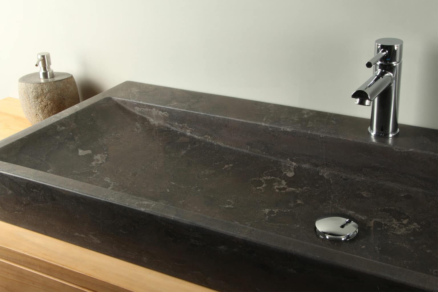 Fontana Freestone Badkamermeubel Walnoot 100cm Met Natuurstenen Wastafel 2 Kraangaten