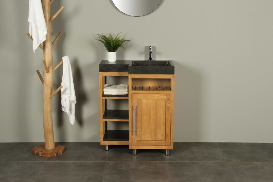 Teak badkamermeubel Kerinci 75 cm hardsteen deur rechts