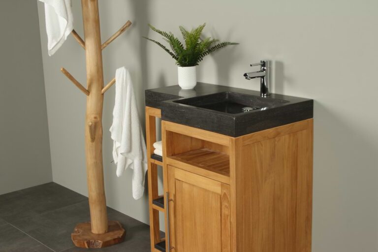 Teak badkamermeubel Kerinci 75 cm hardsteen deur rechts
