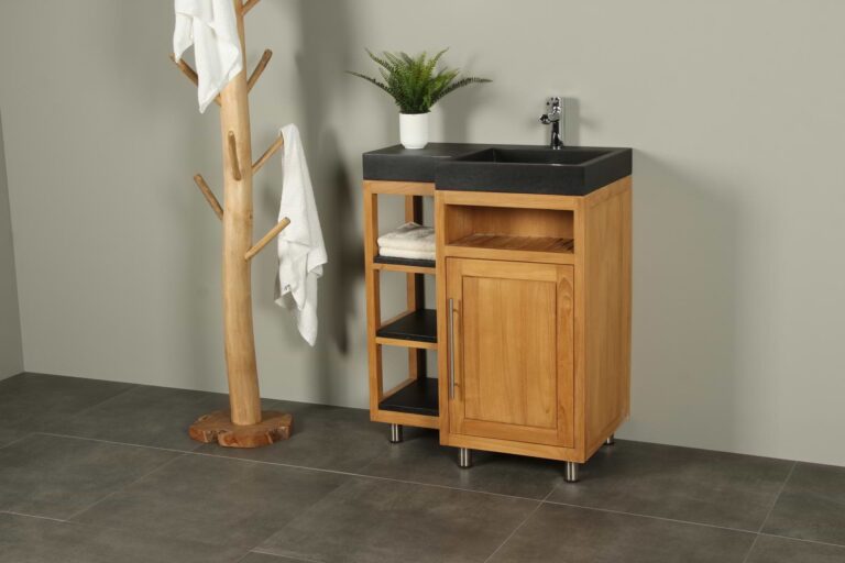 Teak badkamermeubel Kerinci 75 cm terrazzo deur rechts