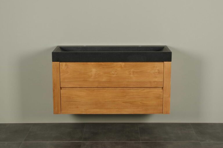 Teak wastafelmeubel 120 cm Ambang basalt 2k