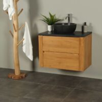 Zwevend teak badmeubel 80 cm basalt bovenblad Batur