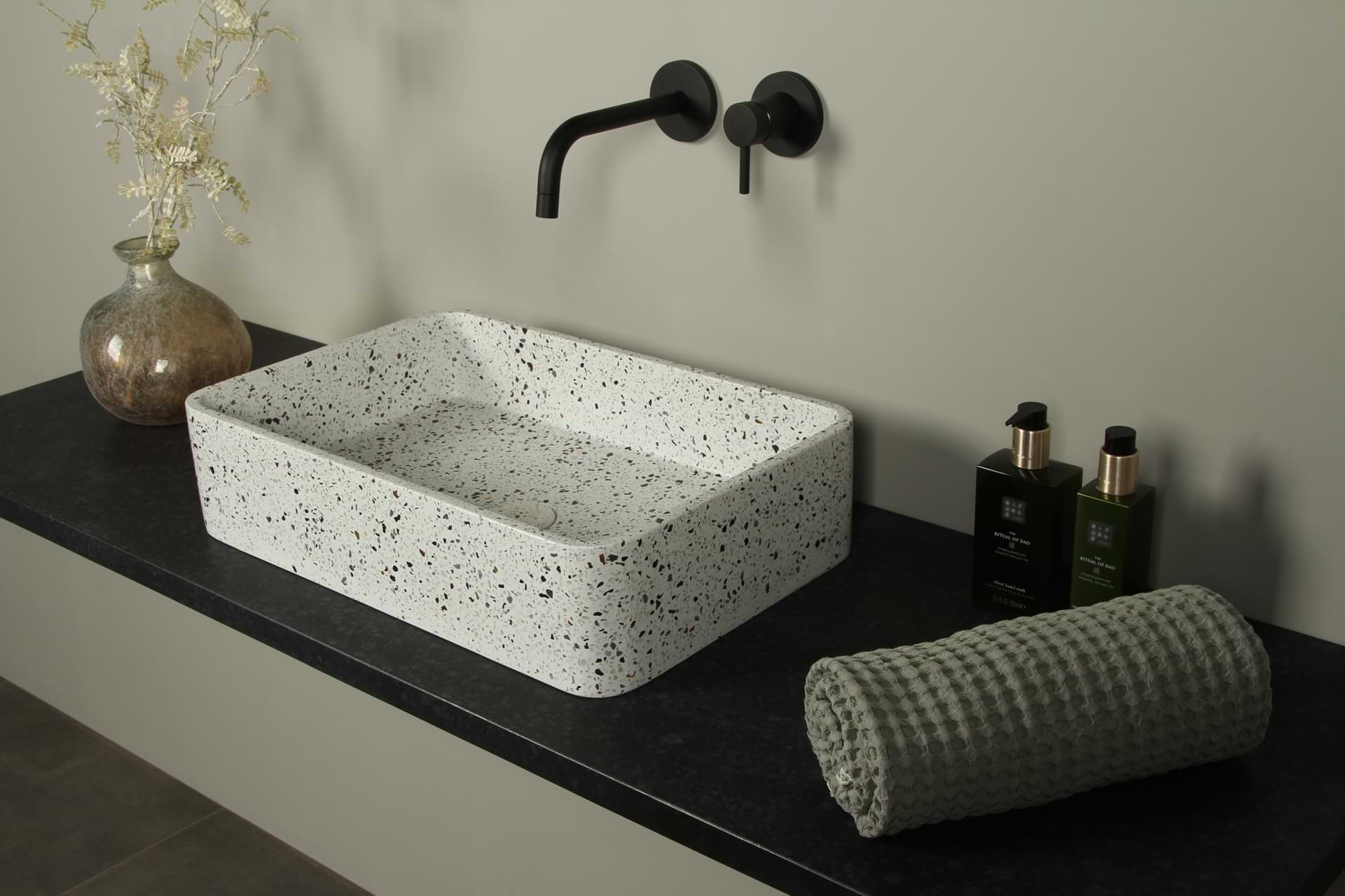 incompleet Systematisch Depressie Waskom Terrazzo Wit Rechthoek 50x32,5 cm | TRZ-504lt - Badkamer Exclusief