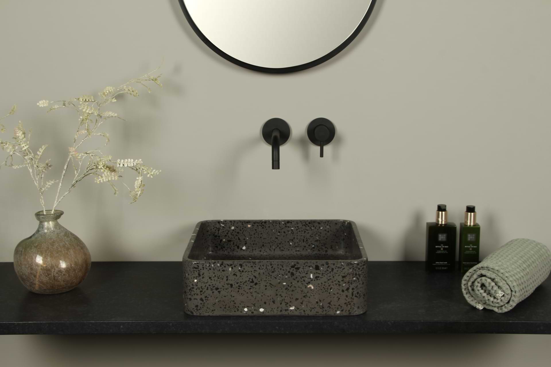 herwinnen beu verschijnen Wasbak terrazzo, waskom donker terrazzo, vierkant 39*12 cm TRZ-502dt -  Badkamer Exclusief