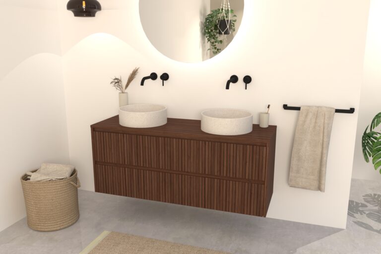 Nila Badkamermeubel 140 cm – Noten Ribbelfront met 4 Softclose Lades