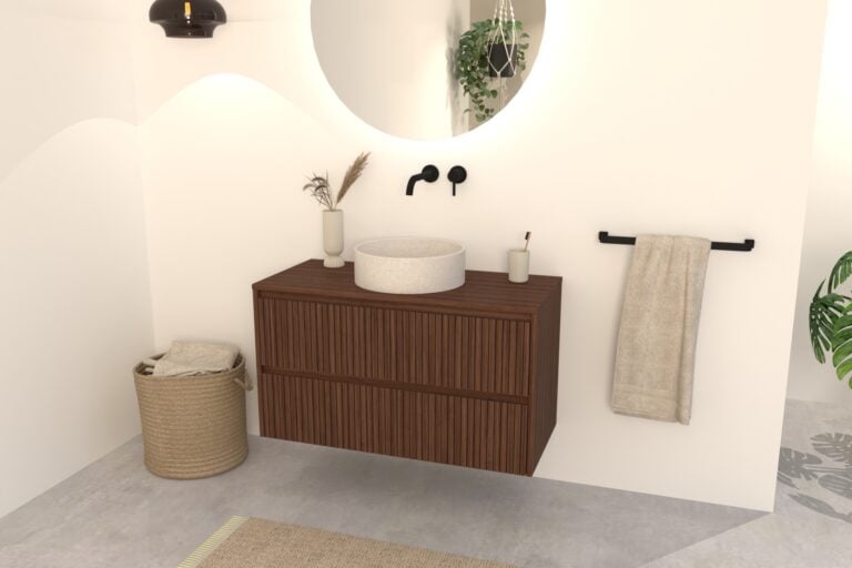 Noten Badkamermeubel Nila 100 cm – Ribbelfront met Softclose Lades