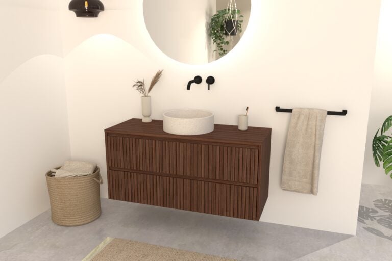 Noten Badkamermeubel Nila 120 cm – Ribbelfront met Softclose Lades