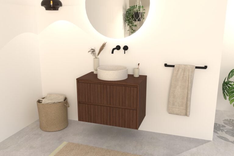 Noten Badkamermeubel Nila 80 cm – Ribbelfront met Softclose Lades