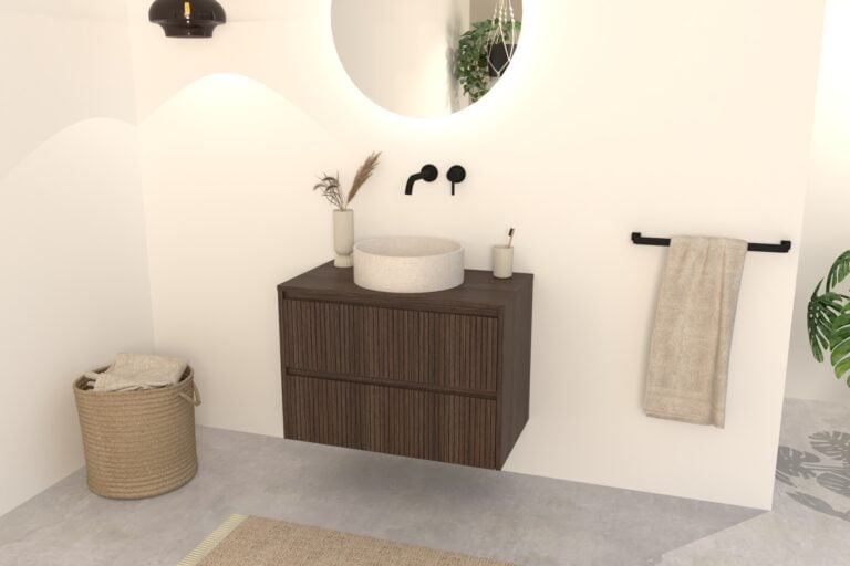 Donker Eiken Badkamermeubel Nila 80 cm – Ribbels met Softclose Lades