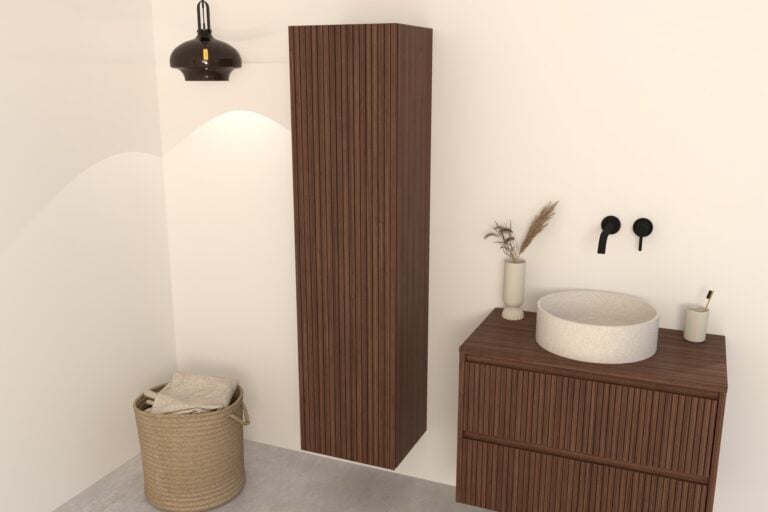 Hoge Badkamerkast Noten Manaro 160 cm – Ribbelfront Deuren Softclose