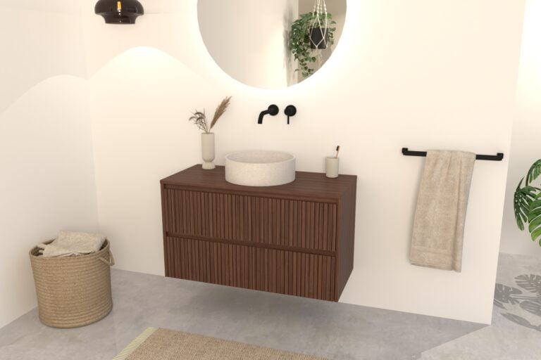 Noten Badkamermeubel Nila 100 cm – Ribbelfront met Softclose Lades