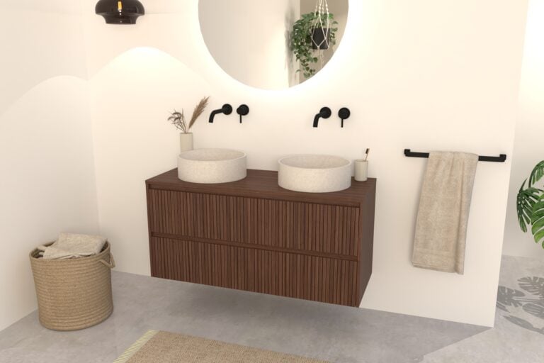 Noten Badkamermeubel Nila 120 cm – Ribbelfront met 4 Softclose Lades