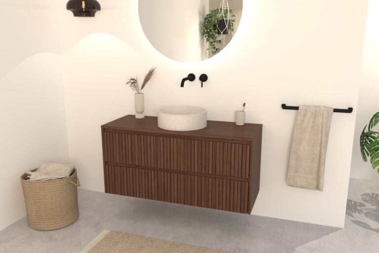 Noten Badkamermeubel Nila 120 cm – Ribbelfront met Softclose Lades