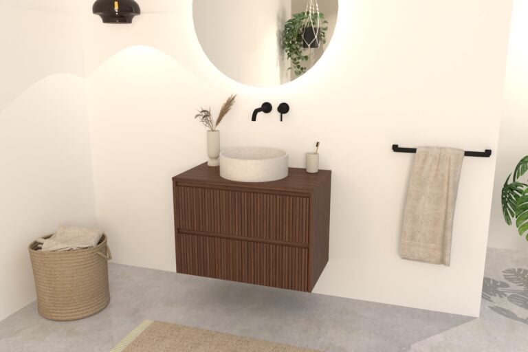 Noten Badkamermeubel Nila 80 cm – Ribbelfront met Softclose Lades